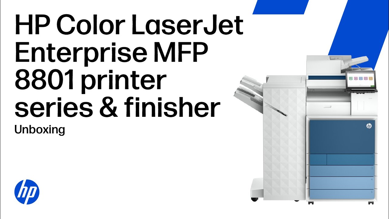 Unbox & set up | HP Color LaserJet Enterprise MFP 8801 printer series & finisher