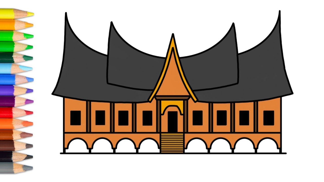 Cara menggambar rumah adat Minangkabau - Rumah Gadang