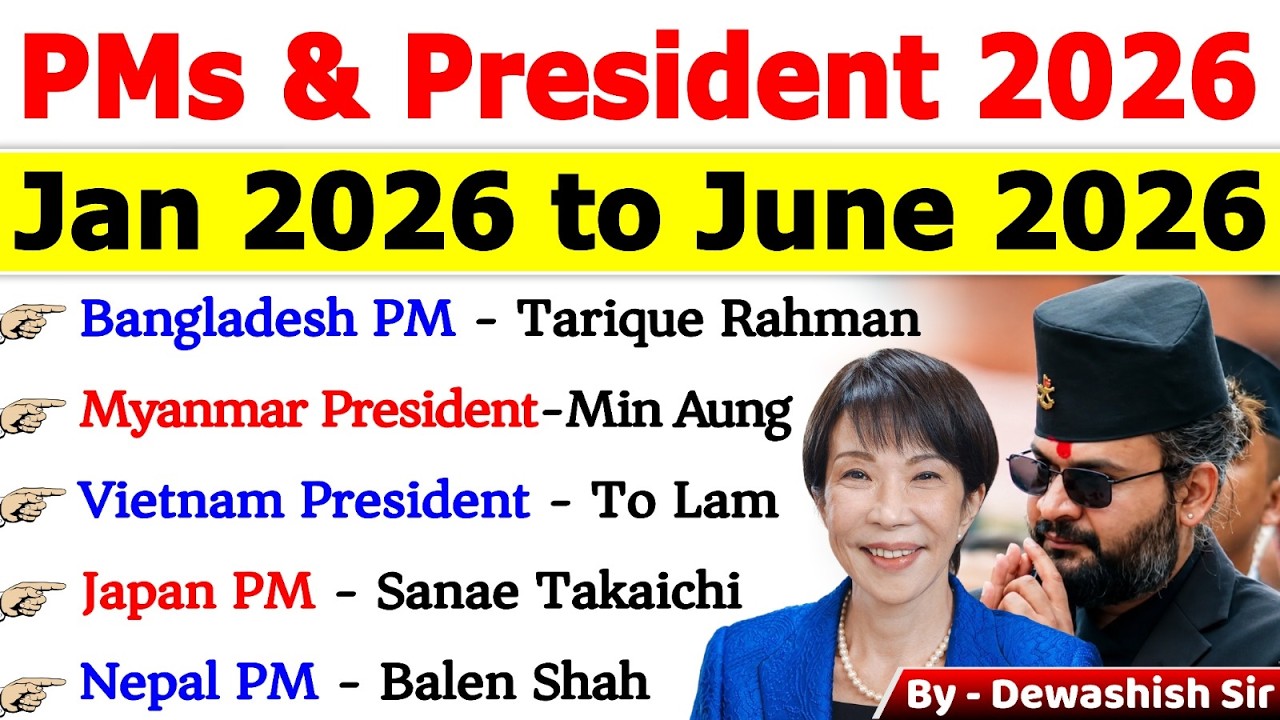 🔥 PM & President 2026 Current Affairs | Jan to June 2026 🌍 | Important Presidents & PM 2026 #current