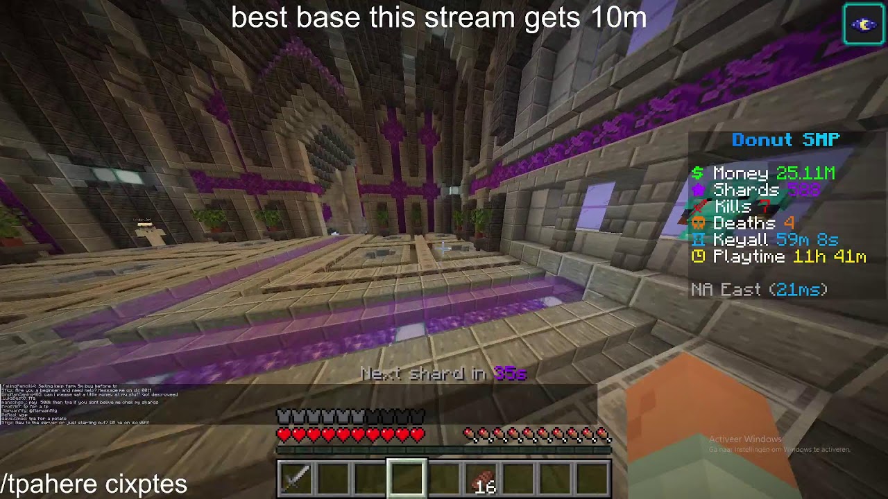 live donut smp- best base gets 10M