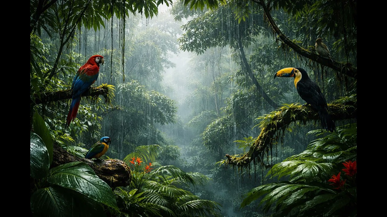 “1 Hour Tropical Rainforest Rain Sounds with Birds  | Jungle Ambience for Sleep, Relaxation & Study”