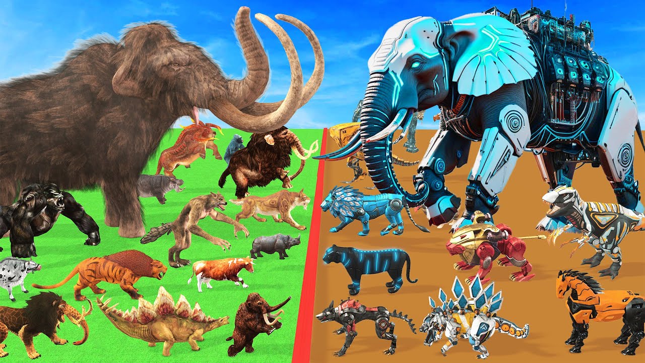 Prehistoric Animals Epic Battle Real Animals vs Robot Animals Mammals Animal Revolt Battle Simulator