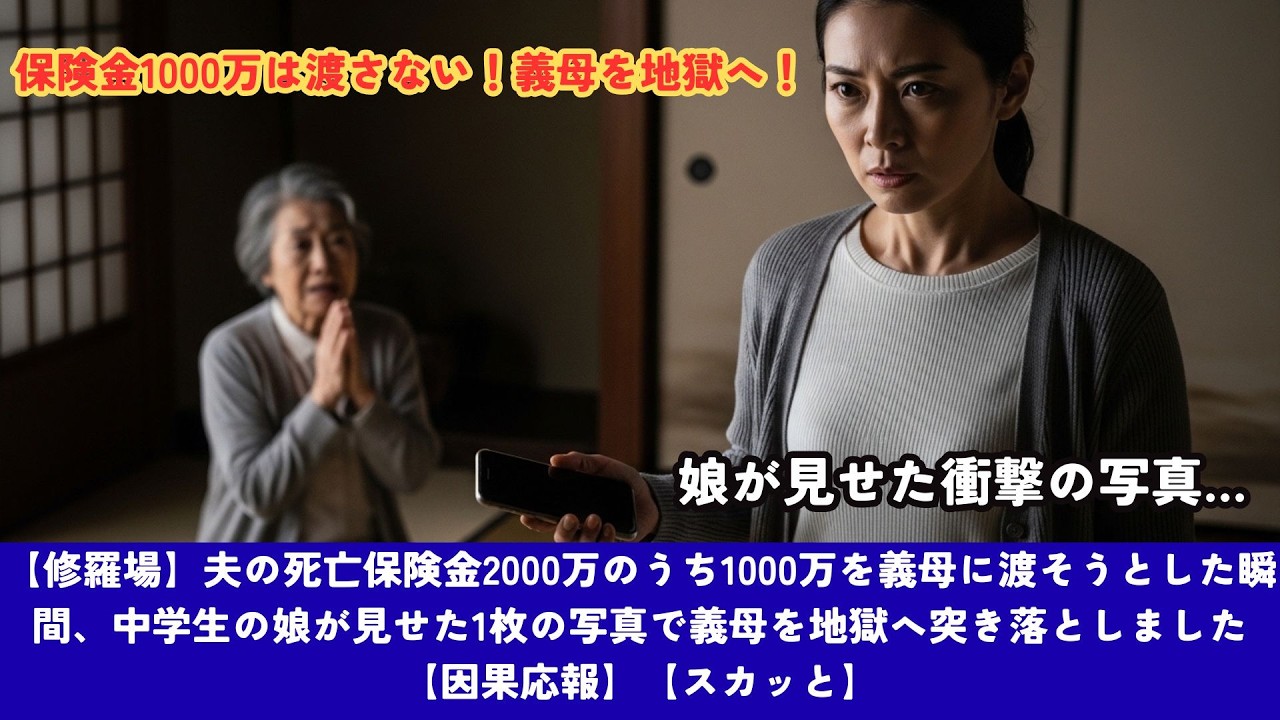 【修羅場】夫の死亡保険金2000万のうち1000万を義母に渡そうとした瞬間、中学生の娘が見せた1枚の写真で義母を地獄へ突き落としました【因果応報】【スカッと】