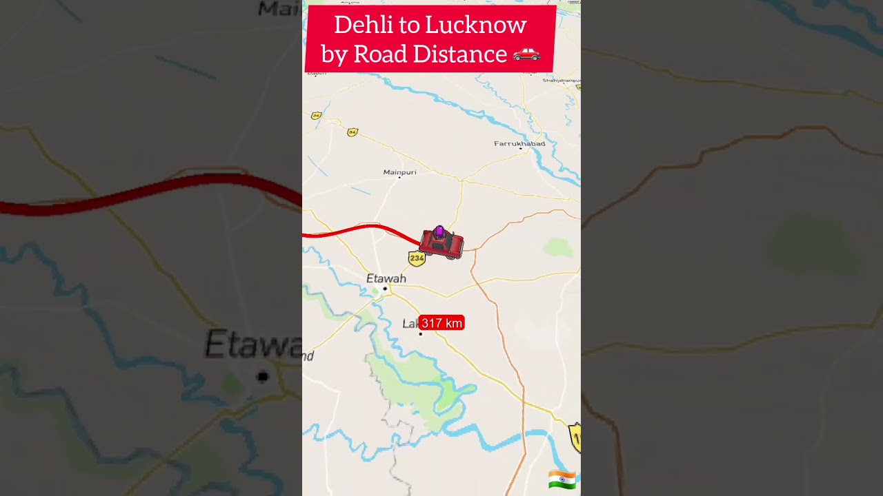 Delhi to Lucknow by Road Travel Distance #shorts #shortvideo #tiktok #map #travel #delhi