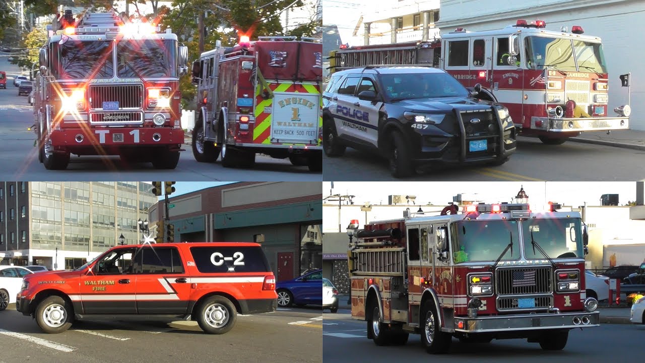 Fire Trucks Responding to Multiple Simultaneous Calls in Waltham, MA - 10/15/2022