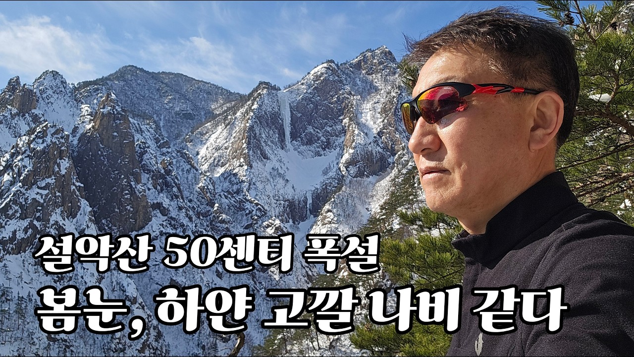 [설악산 50센티 폭설, 토왕성 폭포 등산(Mar 8, 26)] 봄 눈, 하얀 고깔 나비 같다.     Mt Seorak Beautiful Korea