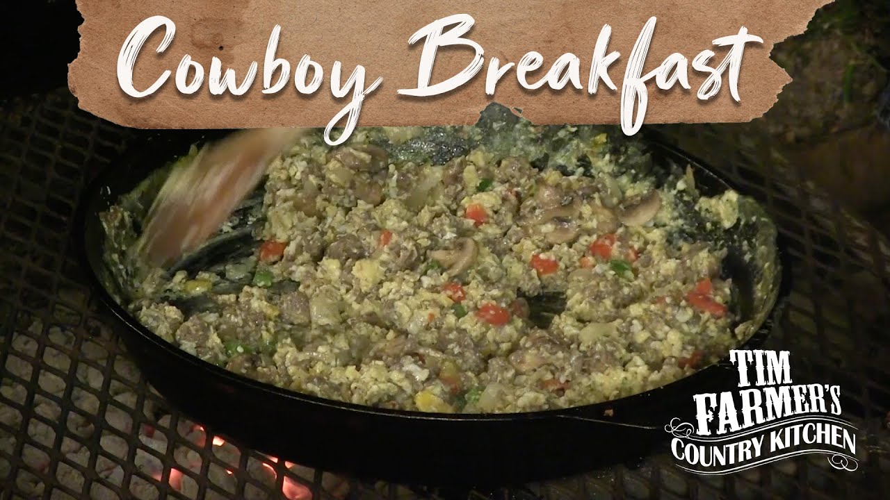 COWBOY BREAKFAST | Cowboy Campfire Cooking Eggs & Sausage