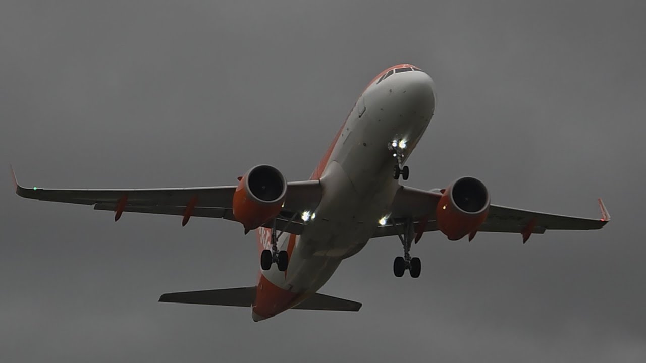 Easyjet A320NEO Cloudy Departure at Southend Airport. 