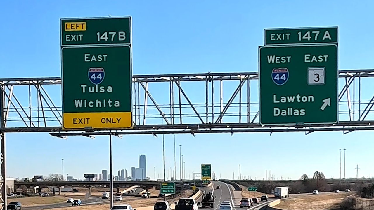 I-40 West from I-44 Junction to I-35 North onramp through OKC by Skydance Bridge
