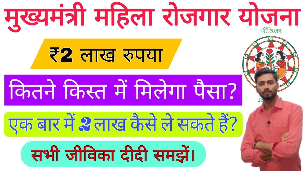 ₹2 लाख रुपया कब आयेगा?। मुख्यमंत्री महिला रोजगार योजना कितने किस्त में पैसा आयेगा?। 35 हजार लेगा?