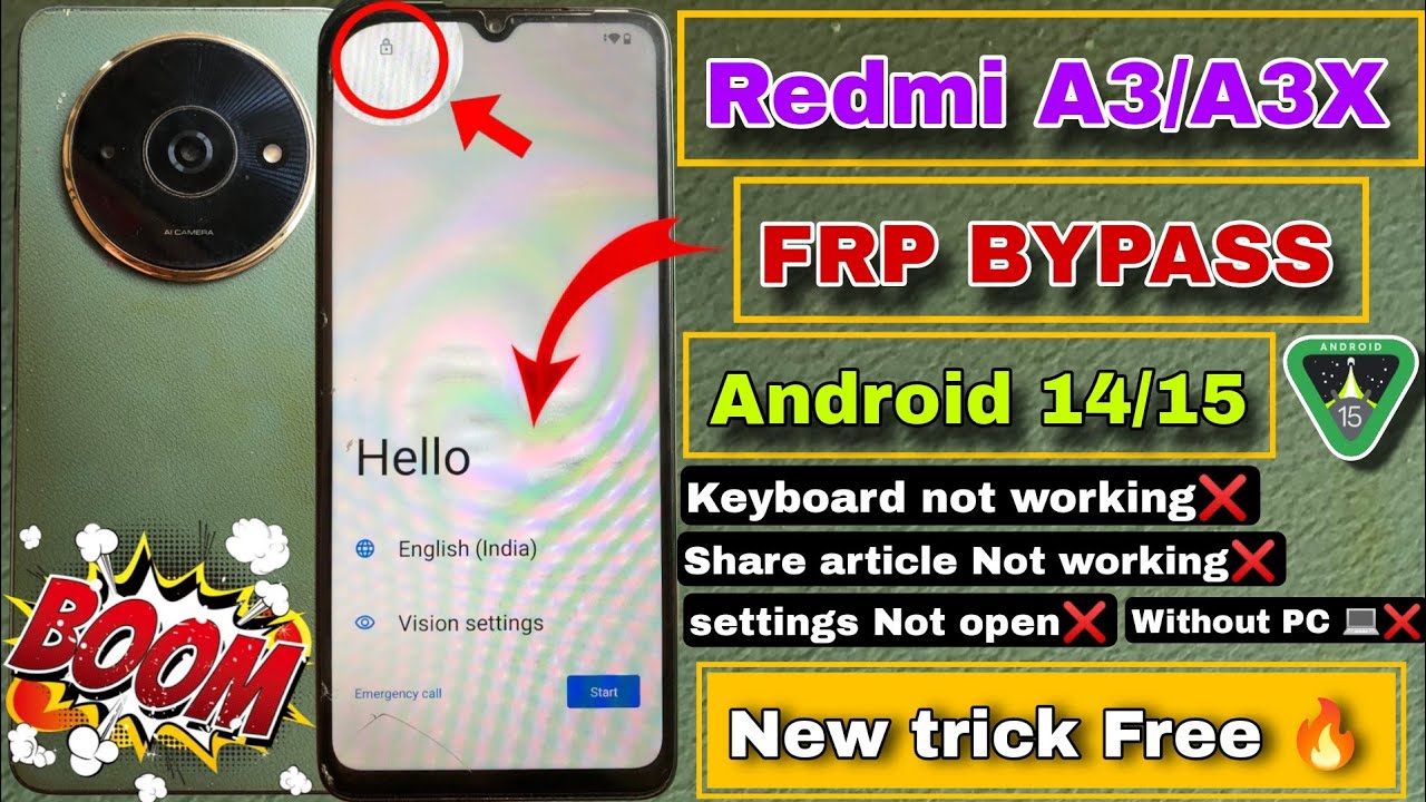 Redmi A3/A3X FRP BYPASS Android 14/15 || Redmi A3X Google Account bypass keyboard not not working🔥