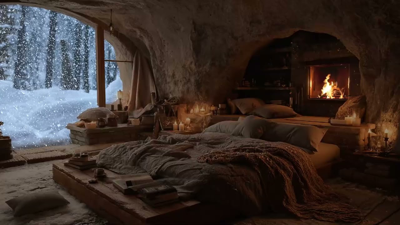 When Sleep Slips Away at Night | Snow Drifting Beyond the Window, Fire Burning