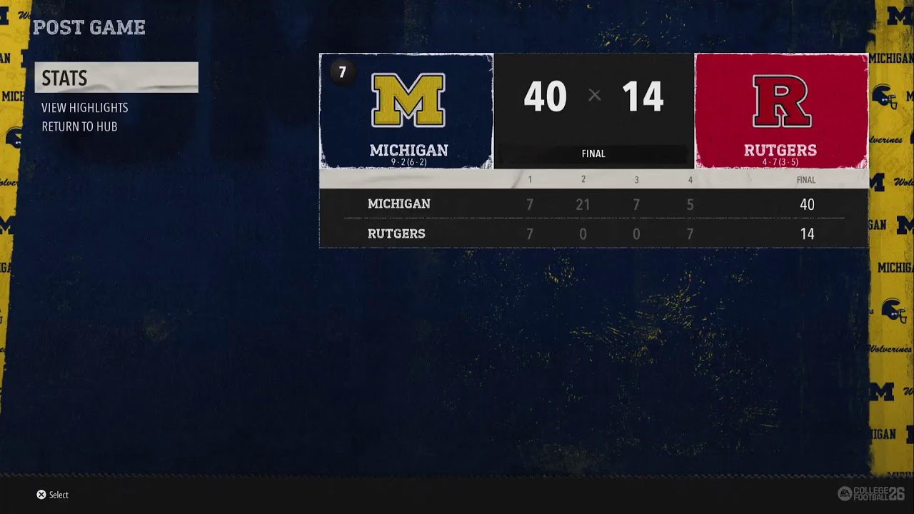 CFB26 Slow Sim Michigan Wolverines Dynasty week 12 2026
