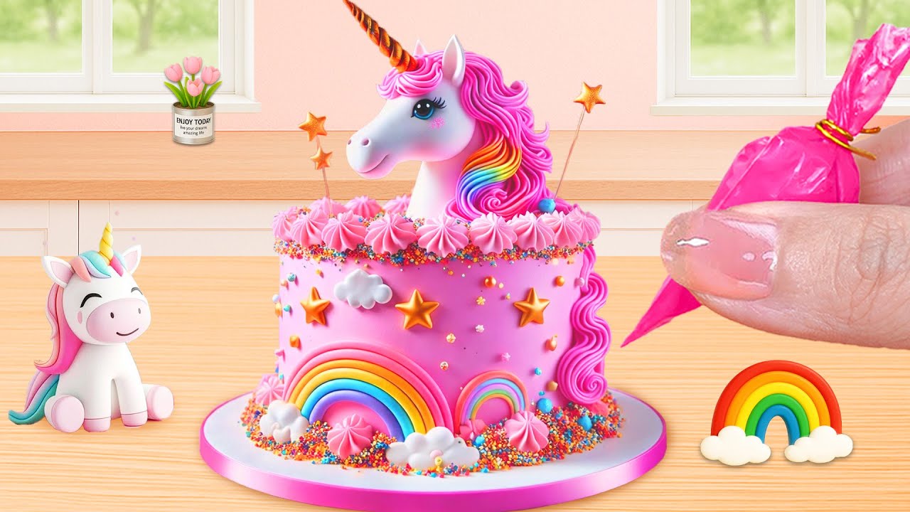 Pink Unicorn Cake Challenge 🦄🌈Rainbow Cream vs Colorful Frosting Battle | Lily Little Cake
