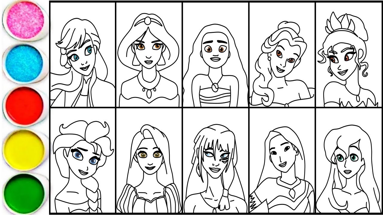 Draw 10 Princesses Disney in Minutes - Anna, Jasmine, Moana, Belle, Tiana, Elsa, Rapunzel & others
