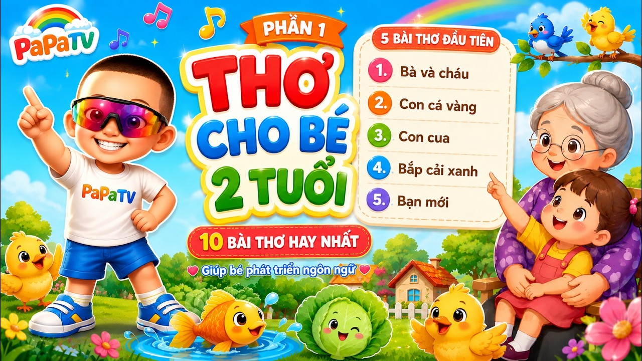 Thơ cho b&eacute; 2 tuổi (phần 1)| Tuyển tập thơ hay cho b&eacute; | B&agrave; v&agrave; ch&aacute;u | Bắp cải xanh | Bạn mới