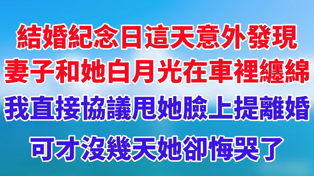 結婚紀念日這天意外發現，妻子和她白月光在車裡纏綿，我直接協議甩她臉上提離婚，可才沒幾天她卻悔哭了！#小说推荐 #一口气看完