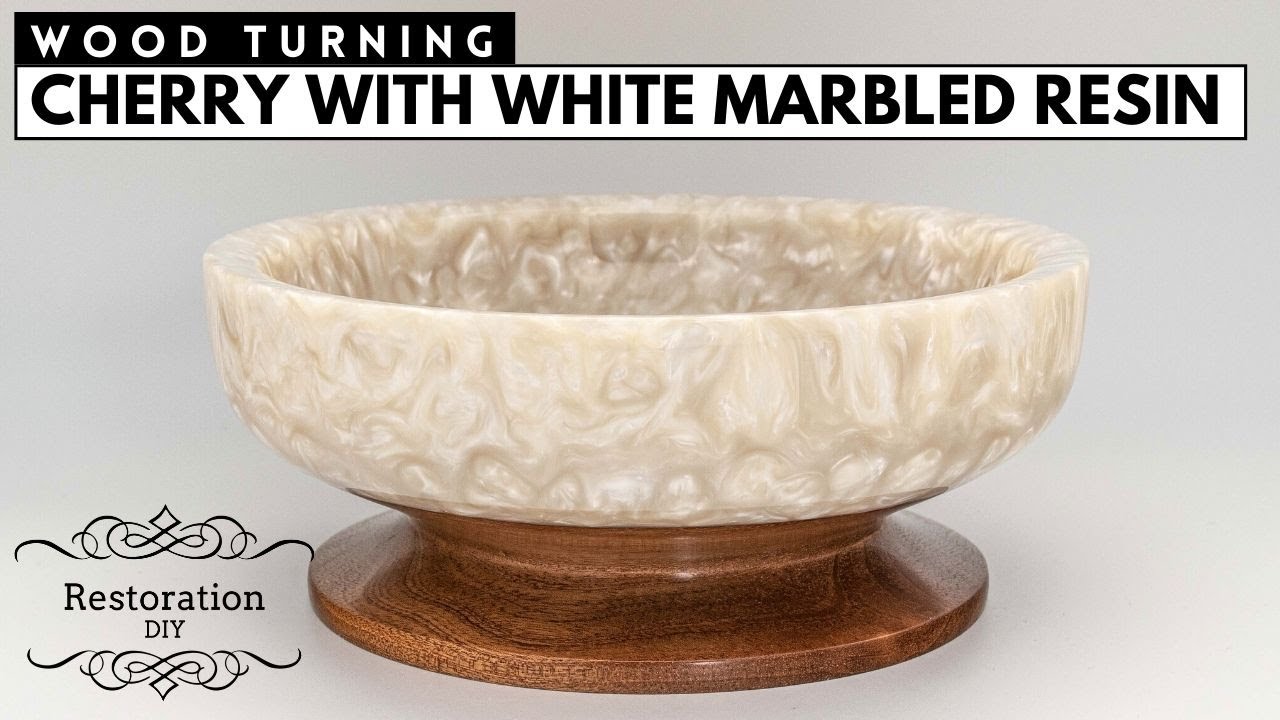 Woodturning | Cherry with White Marbled Epoxy Resin | Restoration DIY
