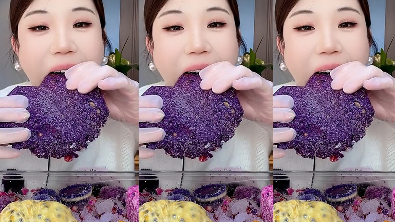 YY / ASMR ICE EATING WITH MATCHA + MILK POWDER + PASSION FRUIT #eatingice #mukbangiceeating / 洋妮儿💋冰