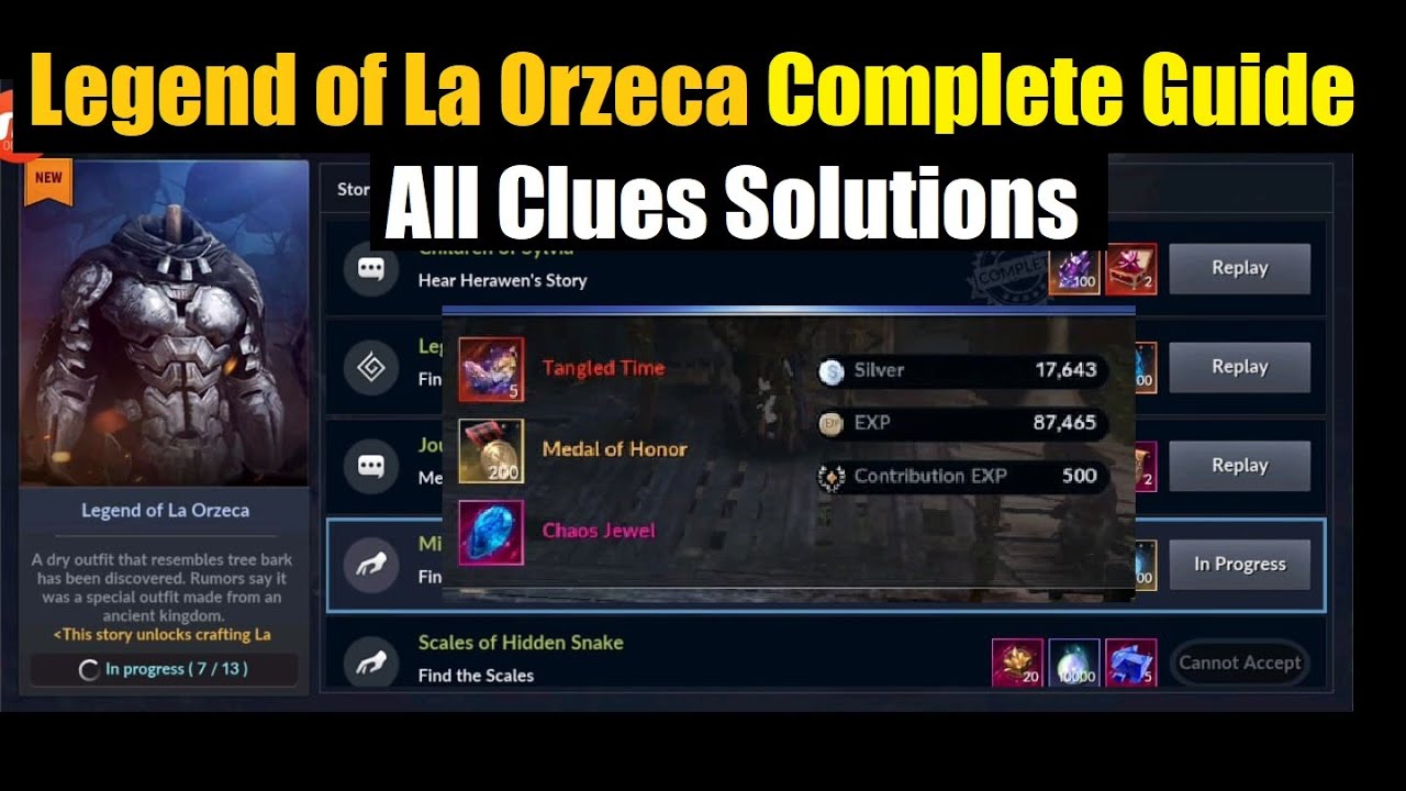 Black Desert Mobile Legend of La Orzeca Story Completion Guide - All Clues Solutions