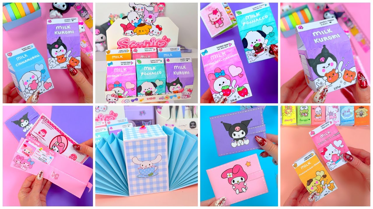 DIY CUTE SANRIO STATIONERY IDEAS - SANRIO MILK BOX DESK ORGANIZER, WALLET and more...