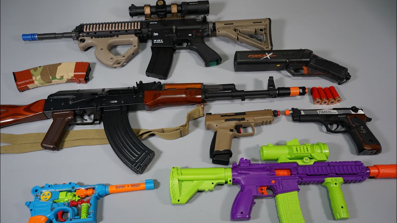 Best AK47 and HK416 Toy Gun - GBB Airsoft - Nerf Gun Double Barreled Shotgun - Toy Guns Collection