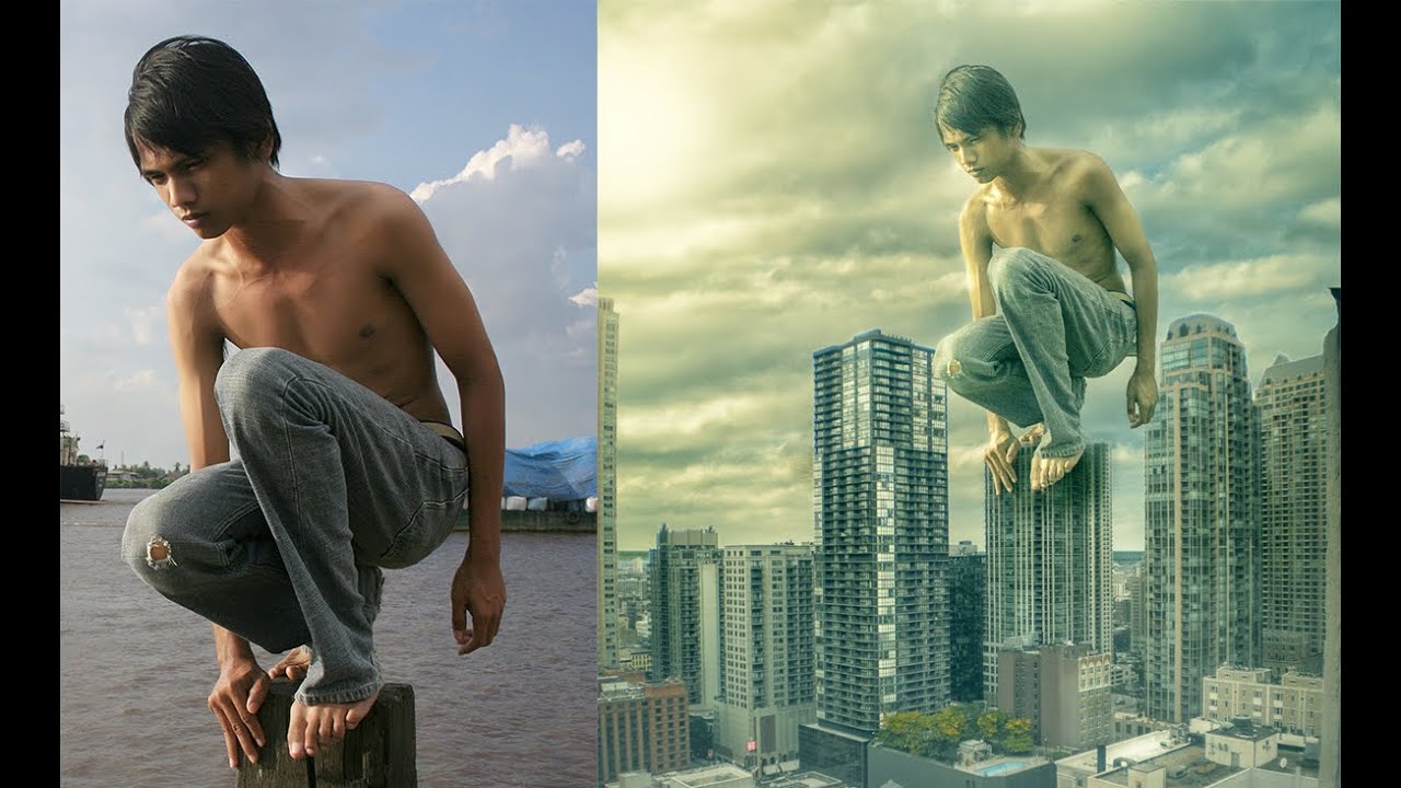 Photoshop Manipulation Photo Effects Editing Tutorials | Man on roof