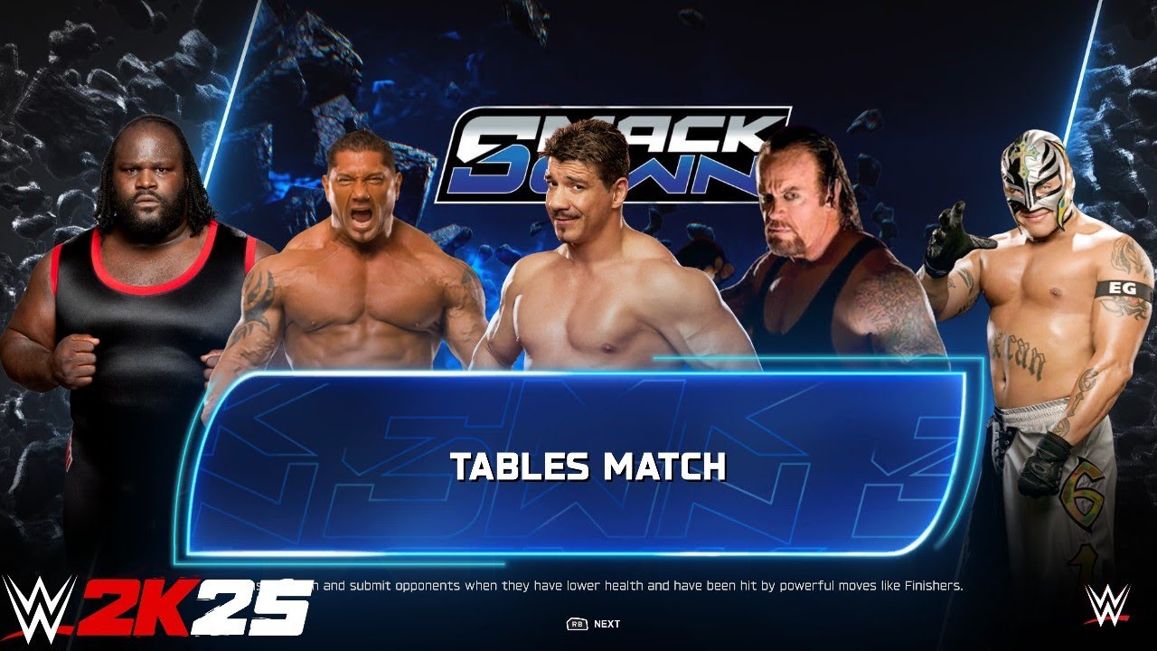 Full Match - Mark vs Batista vs Eddie vs Undertaker vs Rey: Tables Match at Smackdown | WWE 2k25 
