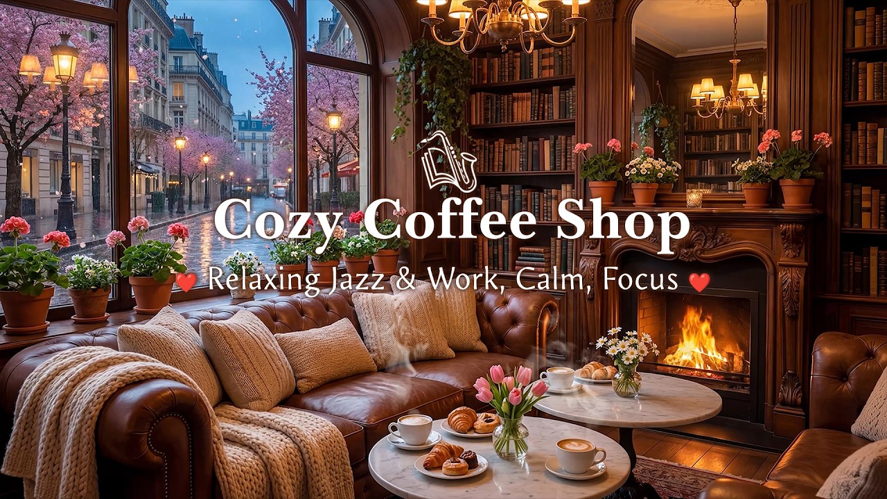 Smooth Cozy Spring Bookstore Cafe Ambience With Jazz ☕ Warm Jazz Music for Work, Calm, Focus