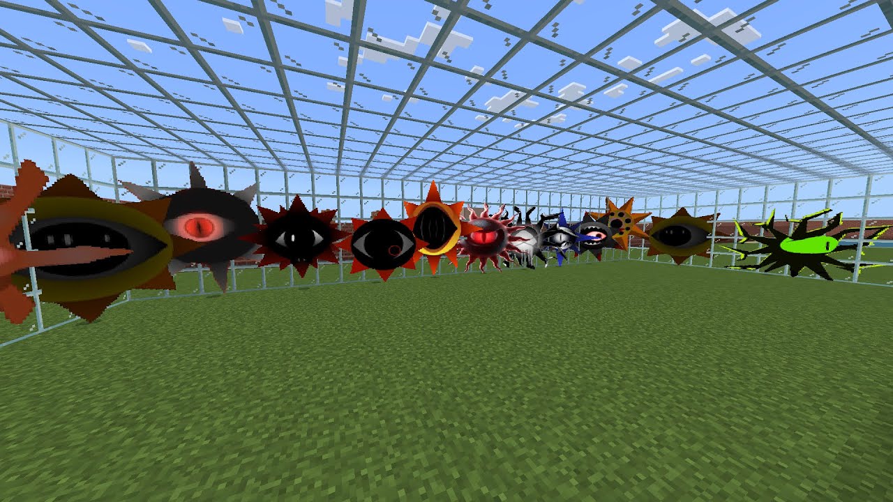 sprunki mr sun horror phase #100  in glass house in mcpe