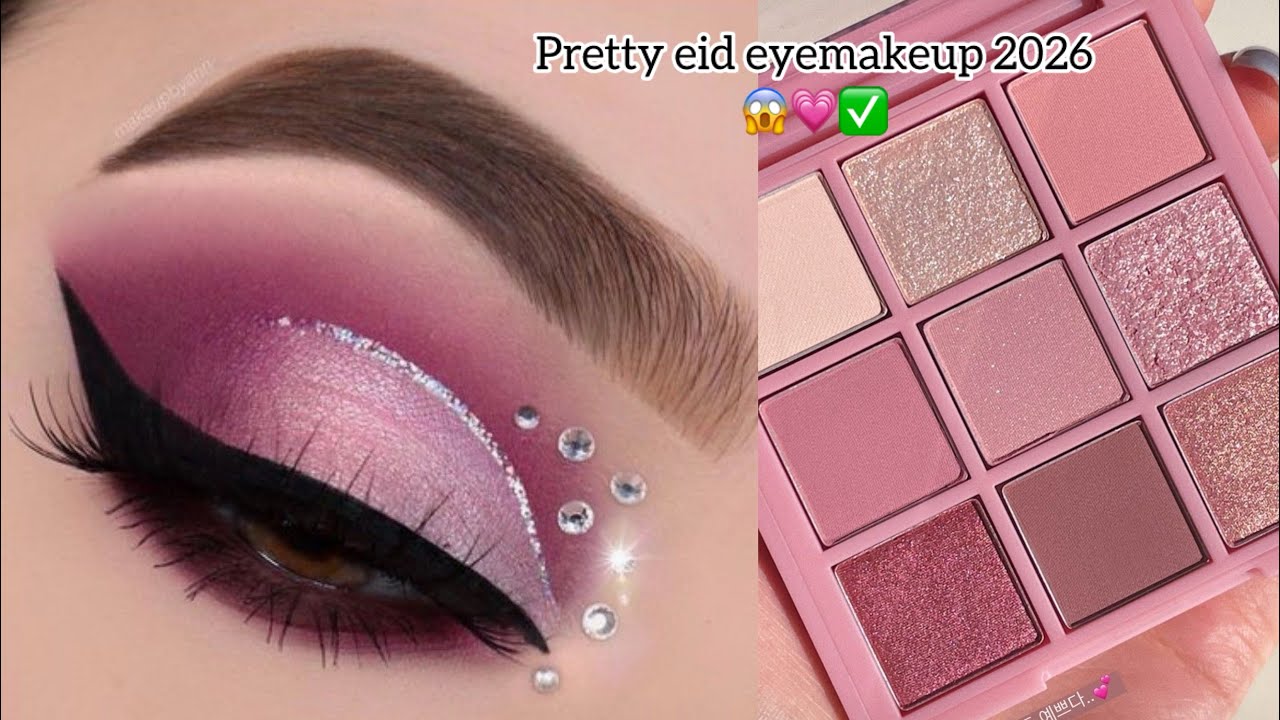 How to Create Rhinestone Pink Eye Makeup Tutorial✨| logon ko kiya masla hai? 🙂