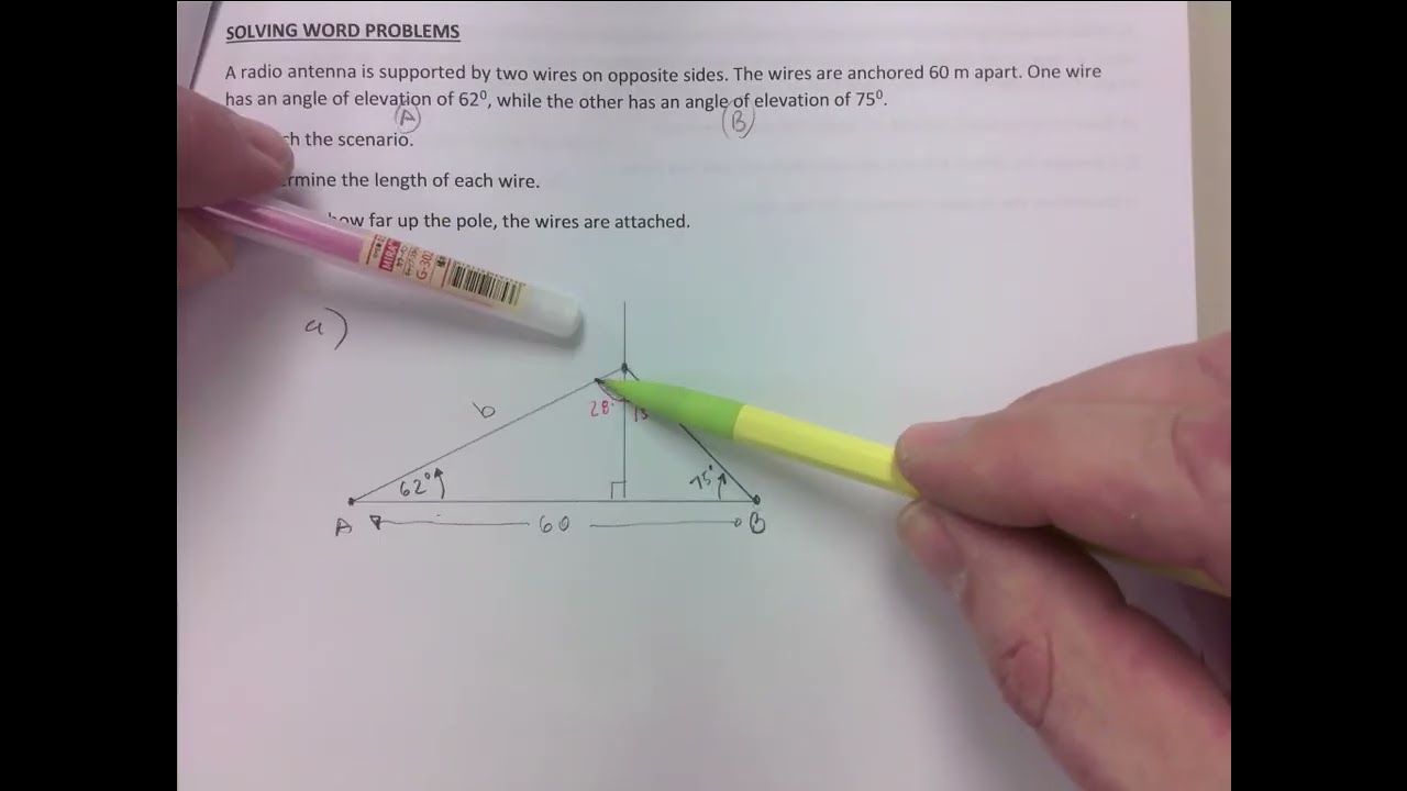 PROBLEM EXAMPLE: ANGLE OF ELEVATION, FINDING THE HEIGHT OF THE TRIANGLE, ETC.