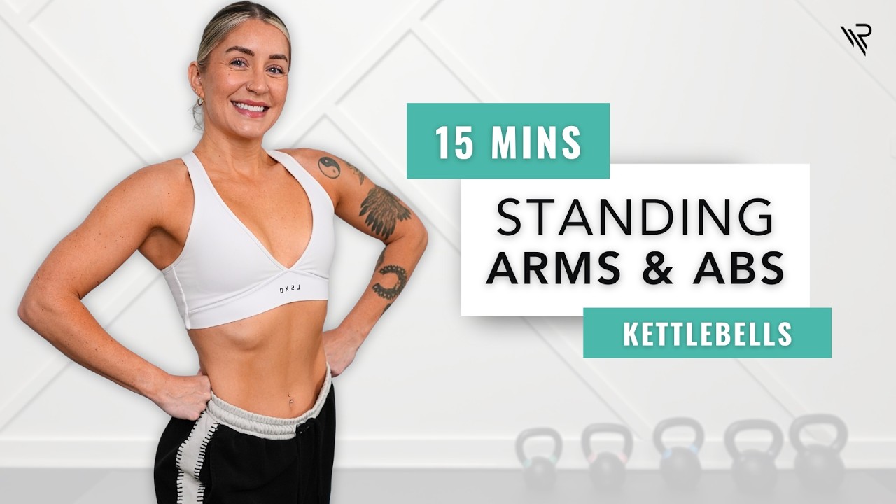 15 Min Arms, Shoulder & Abs Kettlebell Workout | All Standing Exercises (Beginner Friendly)
