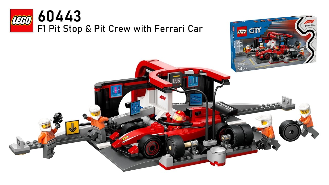 LEGO City Formula 1 60443 F1 Pit Stop & Pit Crew with Ferrari Car (2025) - unbox and speed building