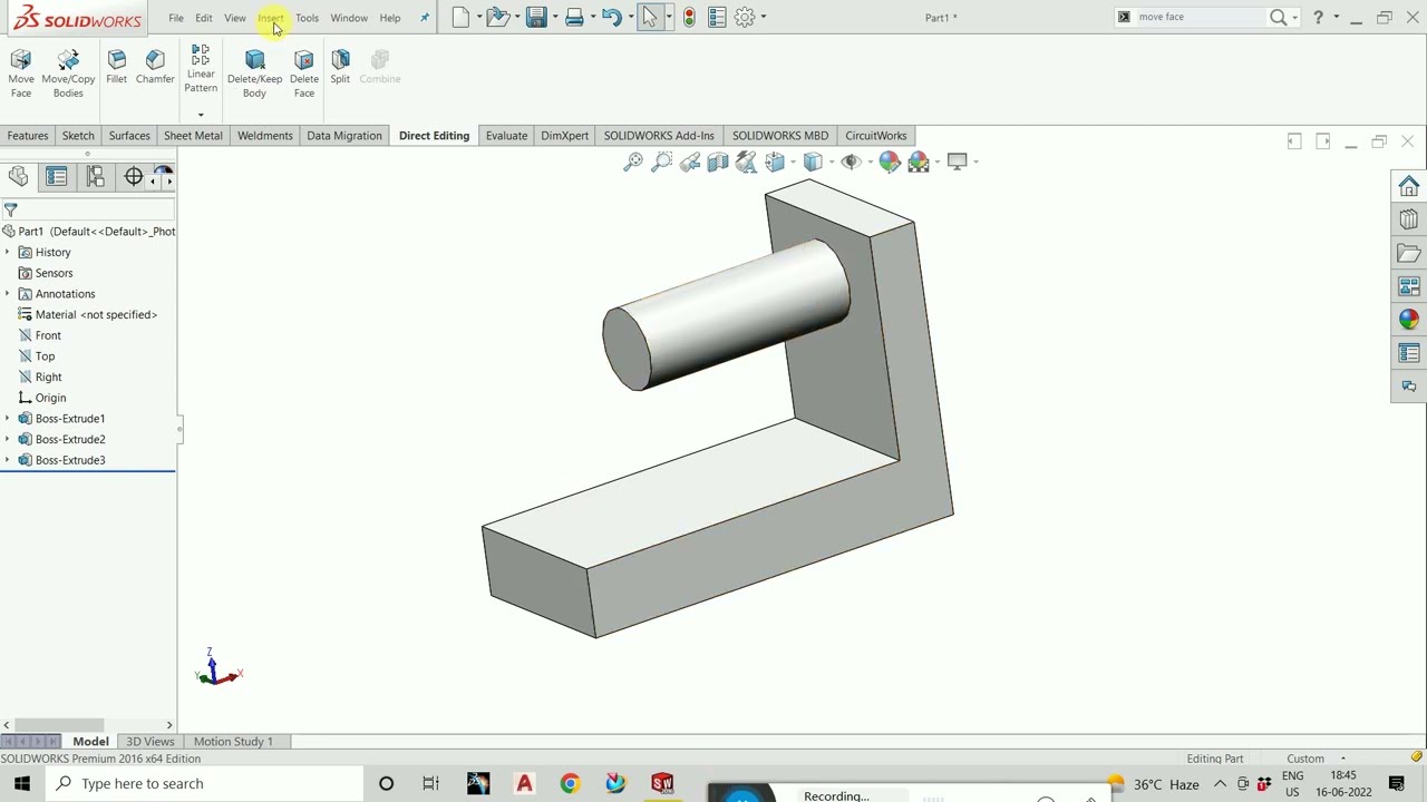 How to use the move face  command in solidworks    Direct Editing tool, Tutorial  01