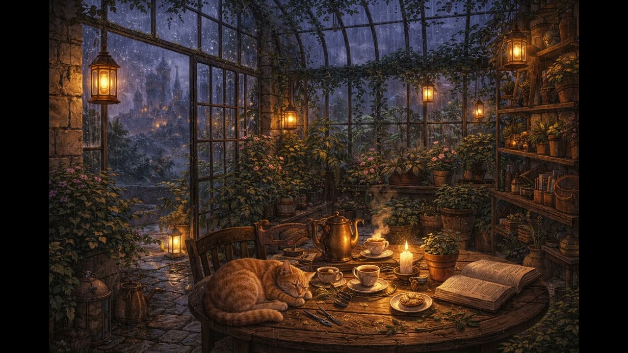 CastleDreams⚔️ | Rainy Winter Greenhouse Lo-Fi Ambience 🌿☔