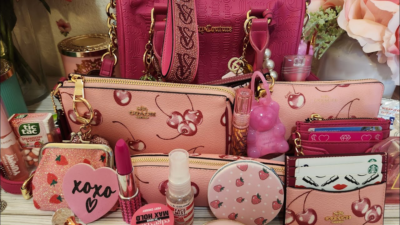 What's in my bag | Juicy Couture Rasberry Satchel | This is for the girls| Cherries🍒💕🎀 & Berries 🍓💕🎀
