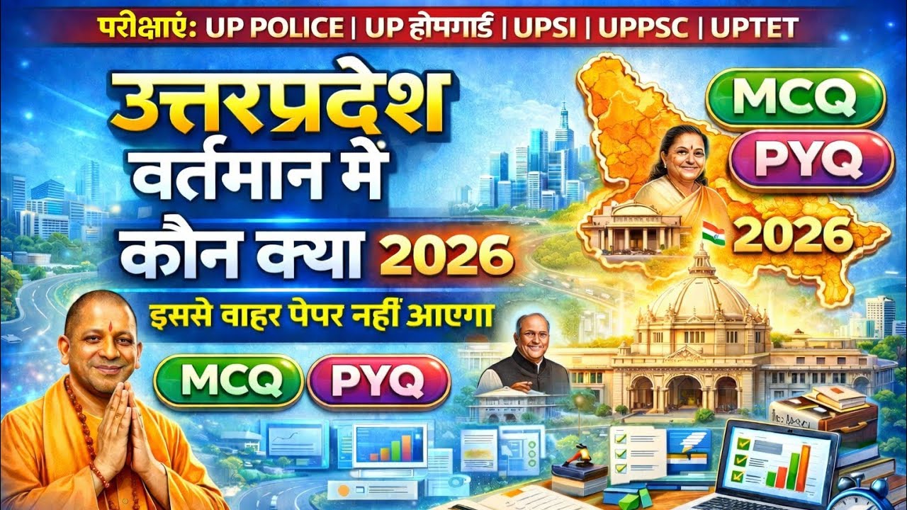उत्तर प्रदेश वर्तमान में कौन क्या 2026 | UP Current Affairs MCQ PYQ | UP Police, UPSI, UPTET