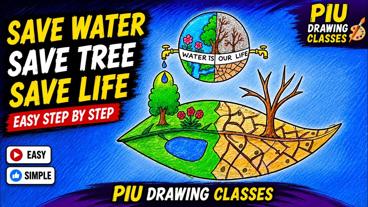 Save Water Save Life Save Tree Save Earth Drawing | Every Drop Counts | Easy World Water Day Drawing