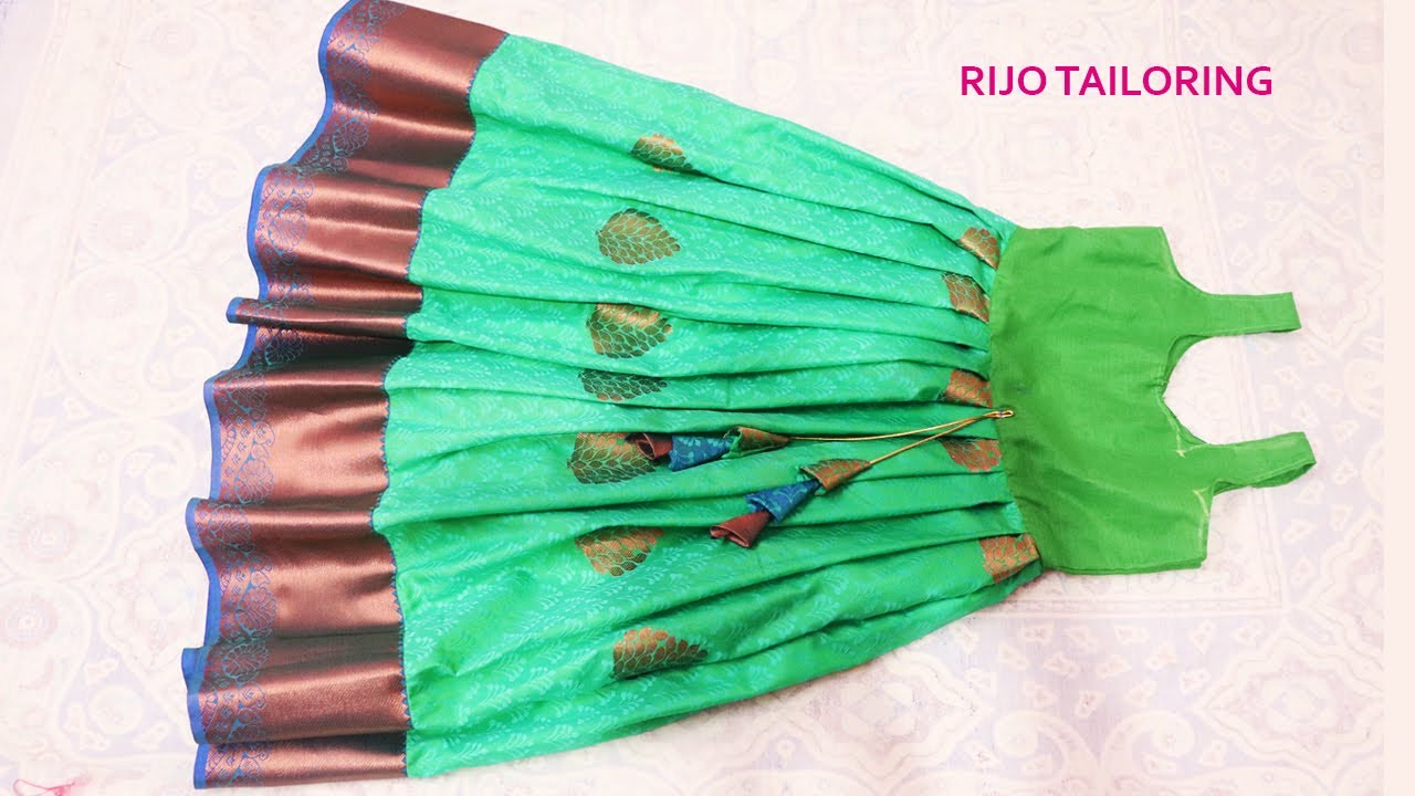 5 to 6 years kids pattu pavadai cutting and stitching for beginners / பட்டு பாவாடை தைப்பது எப்படி?