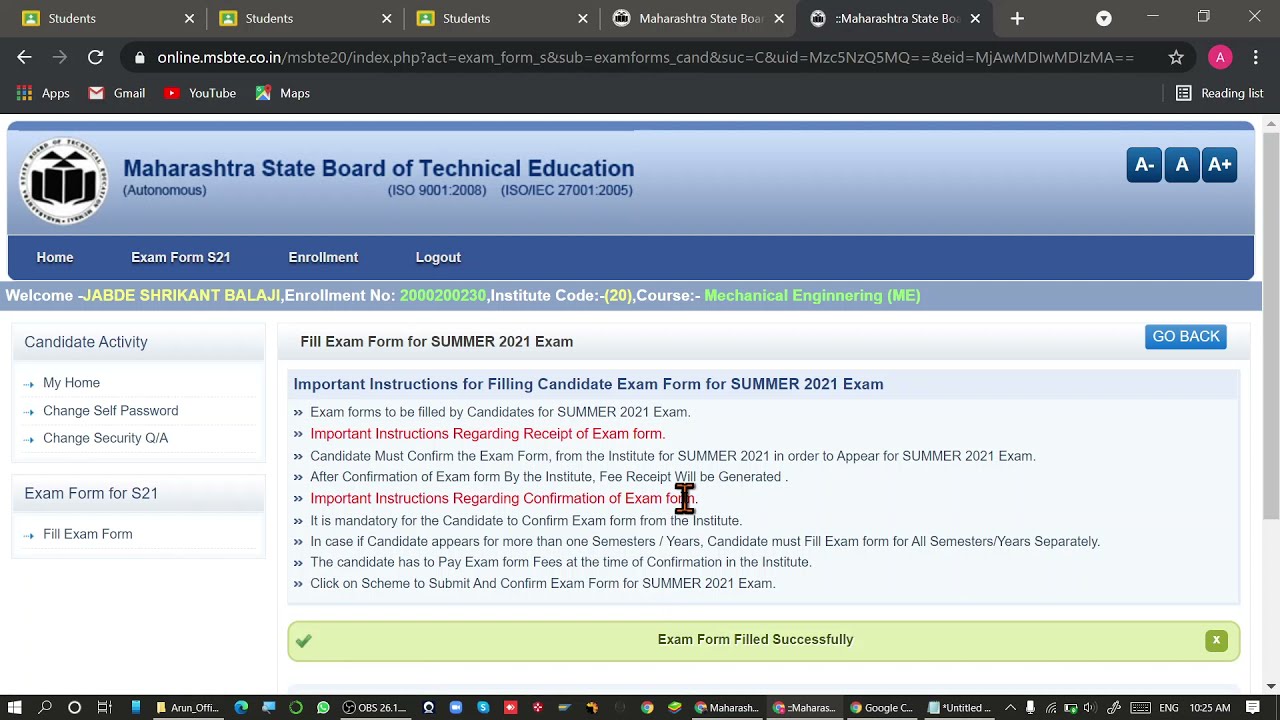 How to fill Exam Form on MSBTE Portal @GOVERMENT POLYTECNIC NANDED