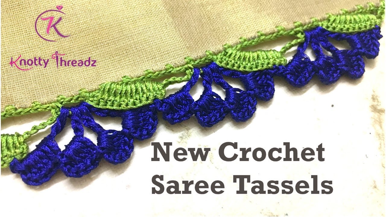 Latest Crochet Saree Tassel Design | Double Colour Design Using New Stitch | www.knottythreadz.com