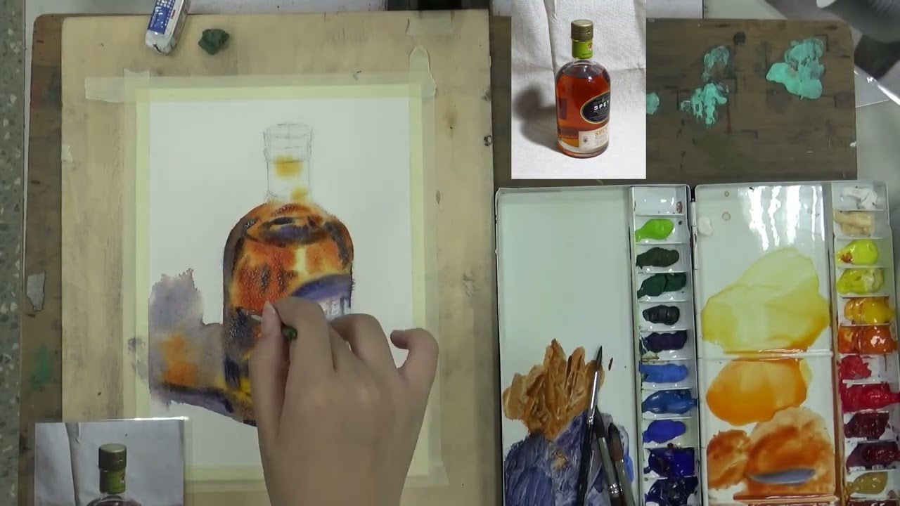 我的小孩愛畫畫/水彩單一靜物練習/酒瓶/涂權鴻老師/Arches阿起士水彩紙/北區高中美術班術科測驗原始總分榜首