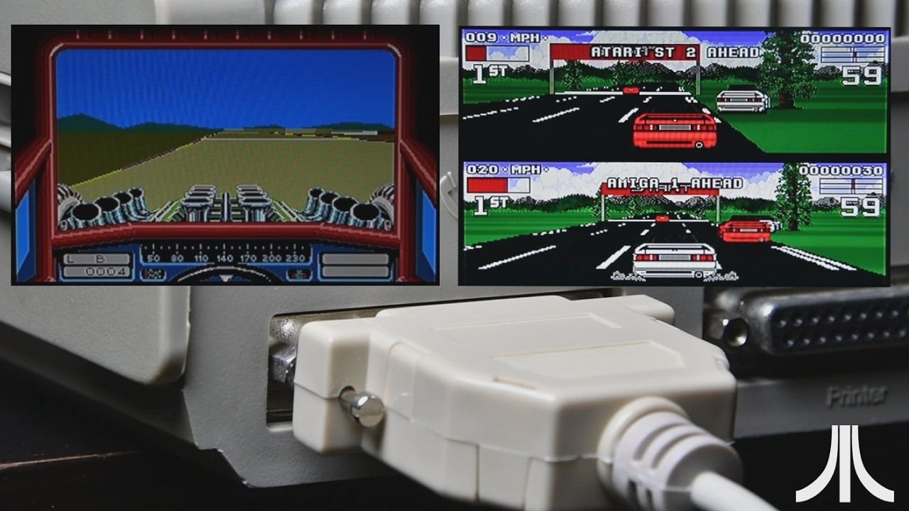 Propojení ATARI ST a Commodore Amiga sériovým kabelem a hraní Stunt Car Racer a Lotus 2