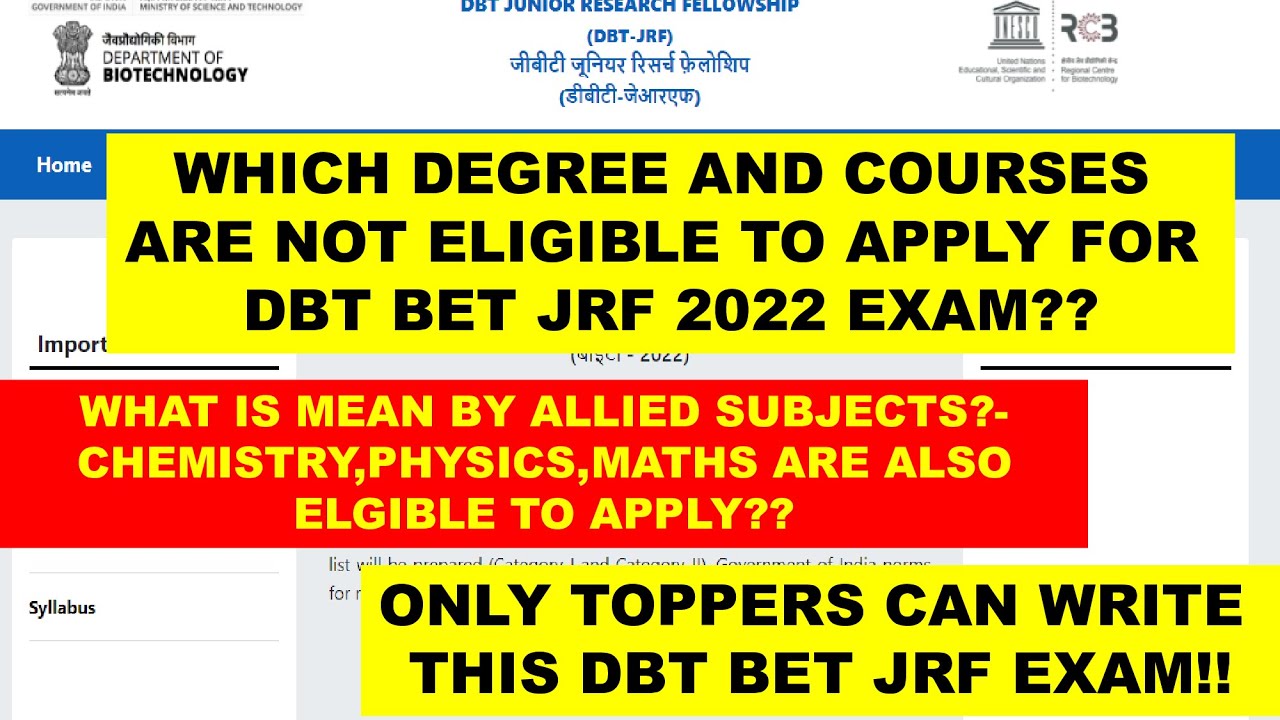 Only M.sc,B.Tech,M.Tech BIOTECHNOLOGY studied students alone should write this DBT BET JRF Exam 2022