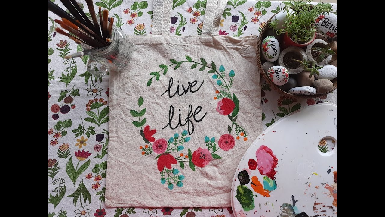 Transform your canvas tote bag | Acrylic floral painting on tote | sustainable tote bag