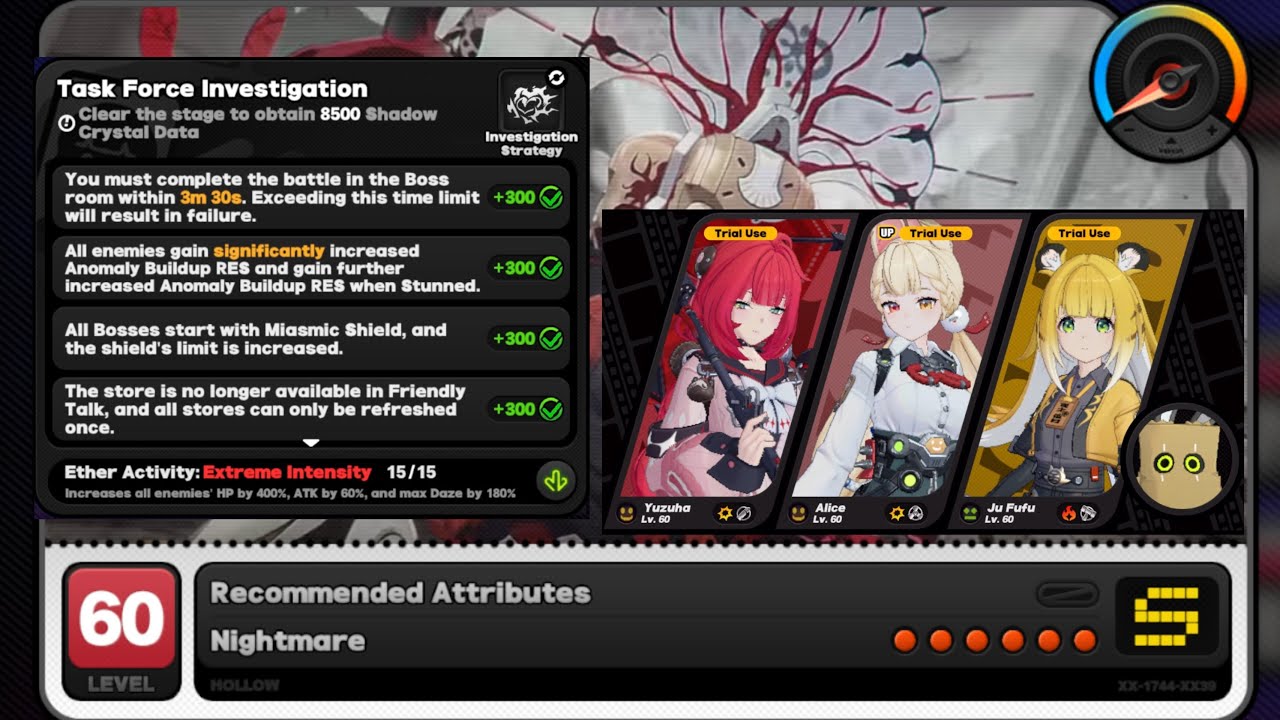Zenless Zone Zero - Task Force Investigation Ether 15 F2P (Trial Use Yuzuha, Alice, Jufufu) test