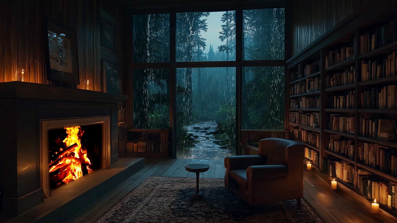 Warm Forest Loft | Whispering Rain Crackling Fire for Overthinking Relief – Calm Thoughts