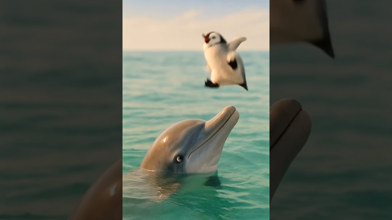 Tiny Penguin Flips from Dolphin&rsquo;s Nose! 🐧🐬 Cutest Jump Ever #shorts