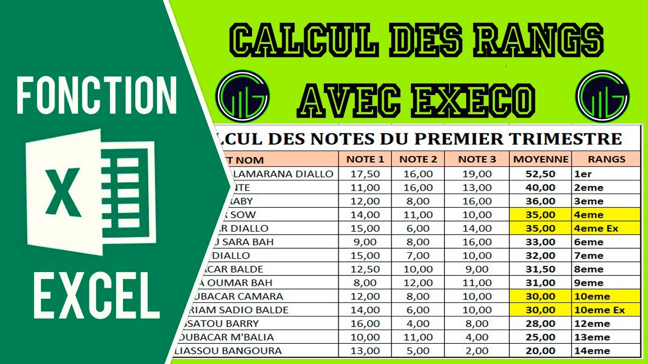 Calcul des moyennes et des rangs avec Execo